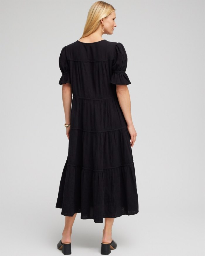 Chicos Gauze Tiered Midi Dress - Black Chicos Gauze Tiered Midi Dress - Black