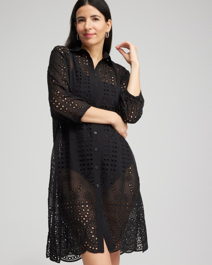 Chicos Shirt Dress Swim Coverup - Black Chicos Shirt Dress Swim Coverup - Black