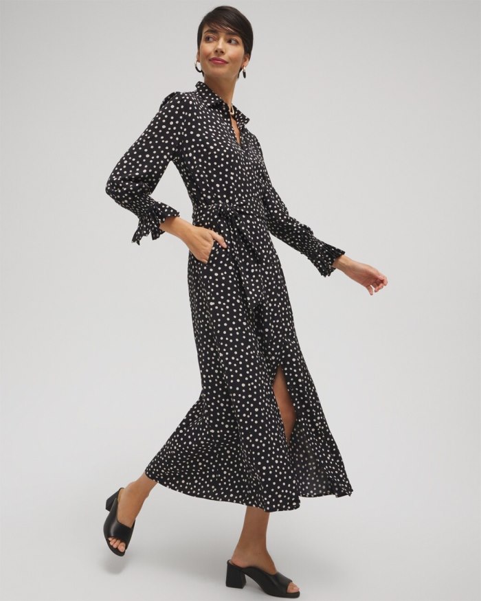 Chicos Twill Polka Dot Shirt Dress - Black Chicos Twill Polka Dot Shirt Dress - Black