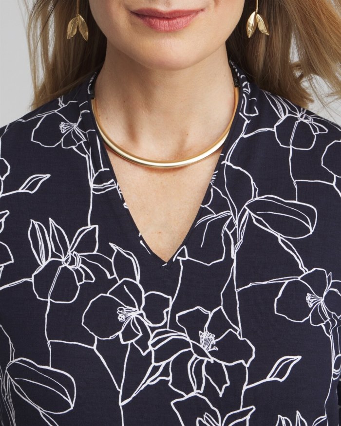 Chicos Touch of Cool Floral 3/4 Sleeve Tee - Classic Navy Chicos Touch of Cool Floral 3/4 Sleeve Tee - Classic Navy