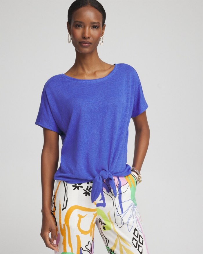 Chicos Linen Tie Front Tee - Purple Nightshade Chicos Linen Tie Front Tee - Purple Nightshade