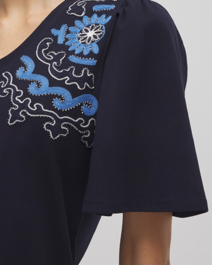 Chicos Embellished Flutter Sleeve Tee - Classic Navy Chicos Embellished Flutter Sleeve Tee - Classic Navy