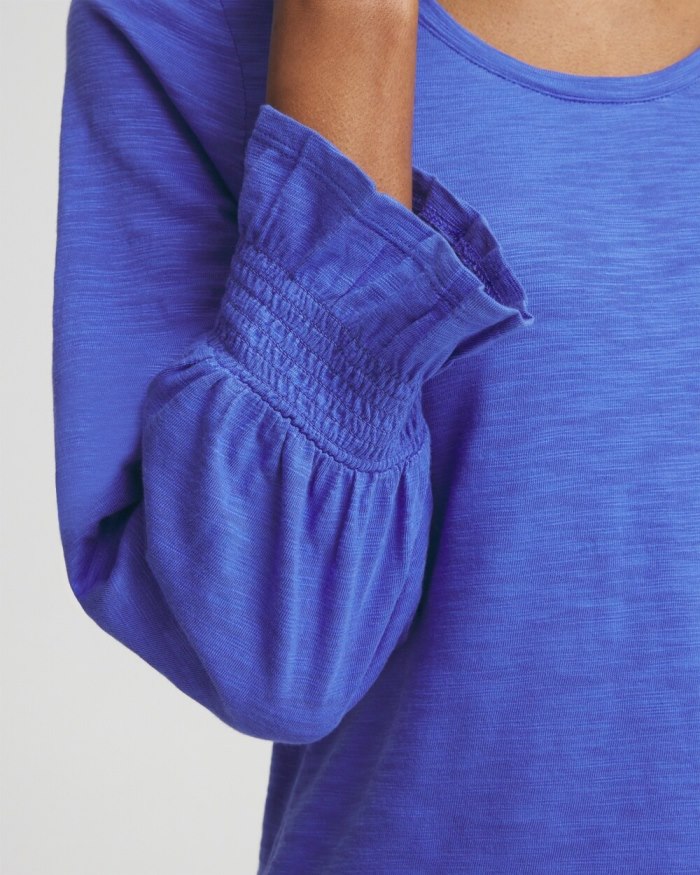 Chicos Smocked 3/4 Sleeve Tee - Purple Nightshade Chicos Smocked 3/4 Sleeve Tee - Purple Nightshade
