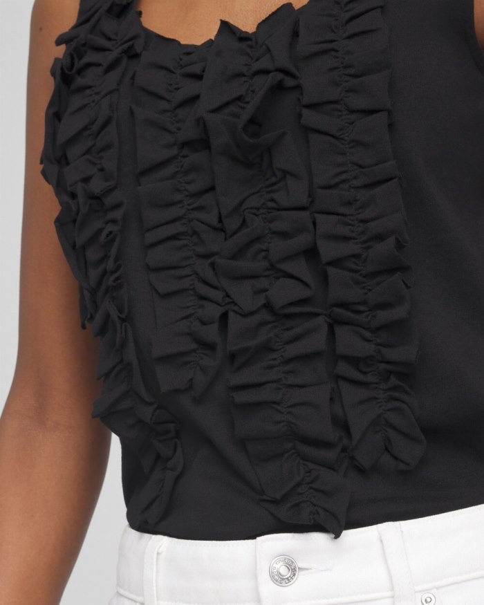 Chicos 3D Ruffle Front Tank - Alabaster Chicos 3D Ruffle Front Tank - Alabaster