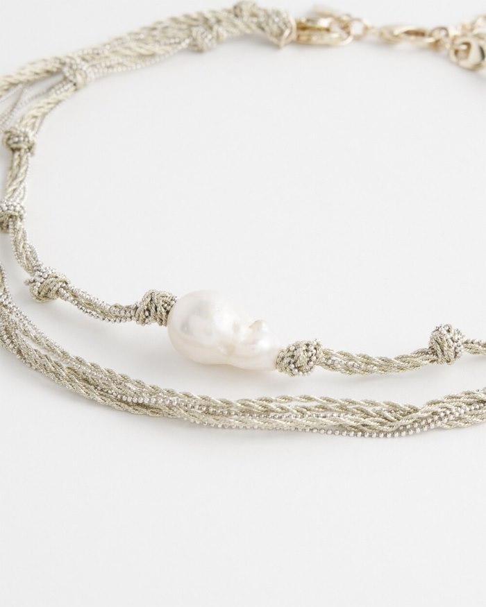 Chicos Fresh Water Pearl Convertible Necklace - Silver Chicos Fresh Water Pearl Convertible Necklace - Silver
