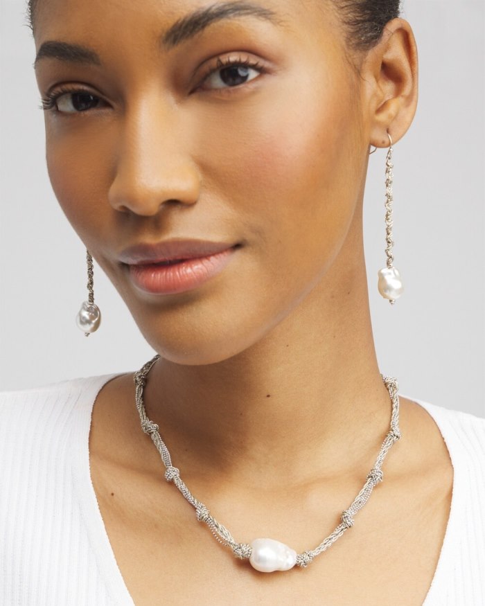 Chicos Fresh Water Pearl Convertible Necklace - Silver Chicos Fresh Water Pearl Convertible Necklace - Silver
