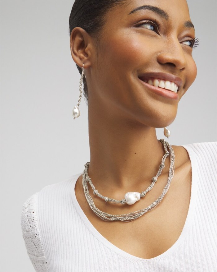 Chicos Fresh Water Pearl Convertible Necklace - Silver Chicos Fresh Water Pearl Convertible Necklace - Silver