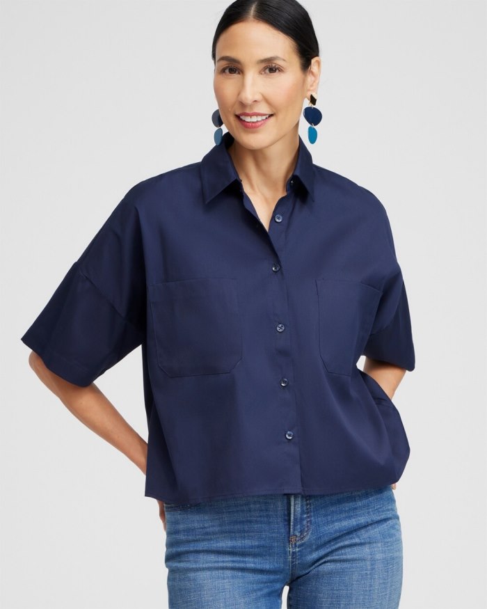 Chicos Poplin Pocket Shirt - Classic Navy Chicos Poplin Pocket Shirt - Classic Navy