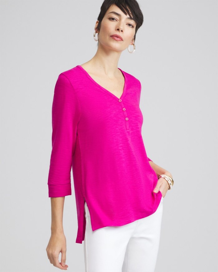 Chicos Henley Side Slit Tunic - Magenta Rose Chicos Henley Side Slit Tunic - Magenta Rose