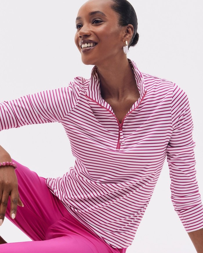 Chicos Zenergy UPF Stripe Long Sleeve Top - Magenta Rose Chicos Zenergy UPF Stripe Long Sleeve Top - Magenta Rose