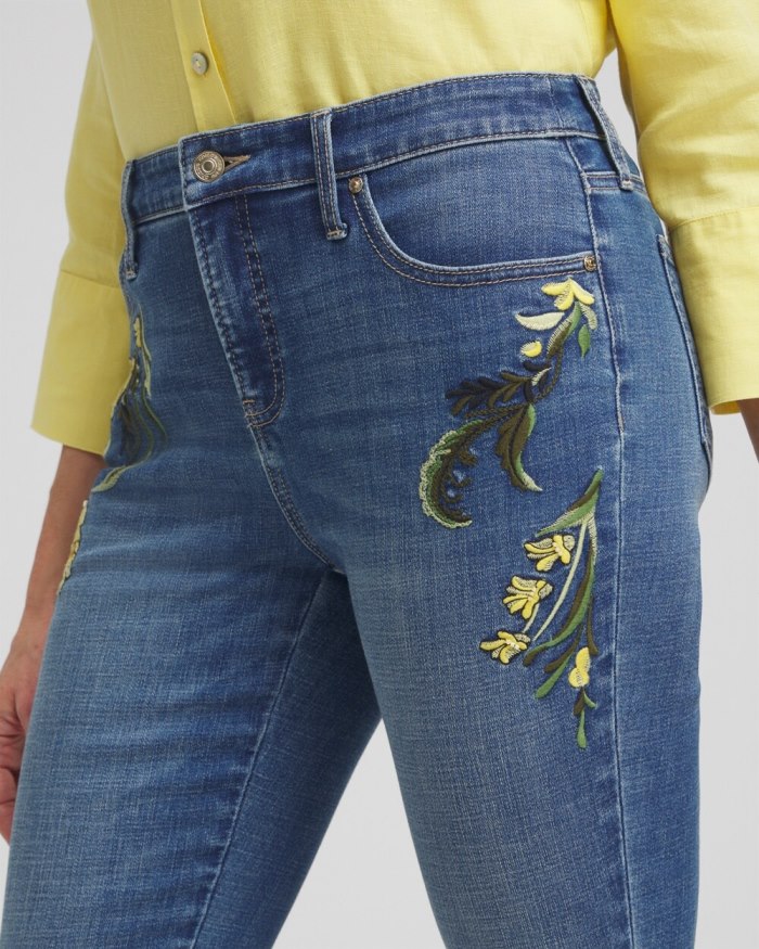 Chicos Girlfriend Embroidered Kick Flare Jeans - Winter Sky Indigo Chicos Girlfriend Embroidered Kick Flare Jeans - Winter Sky Indigo