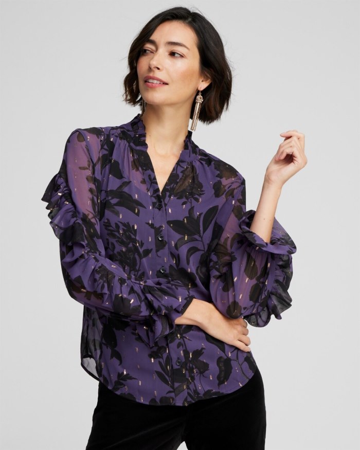 Chicos Chiffon Ruffle Sleeve Blouse - Dewberry Chicos Chiffon Ruffle Sleeve Blouse - Dewberry