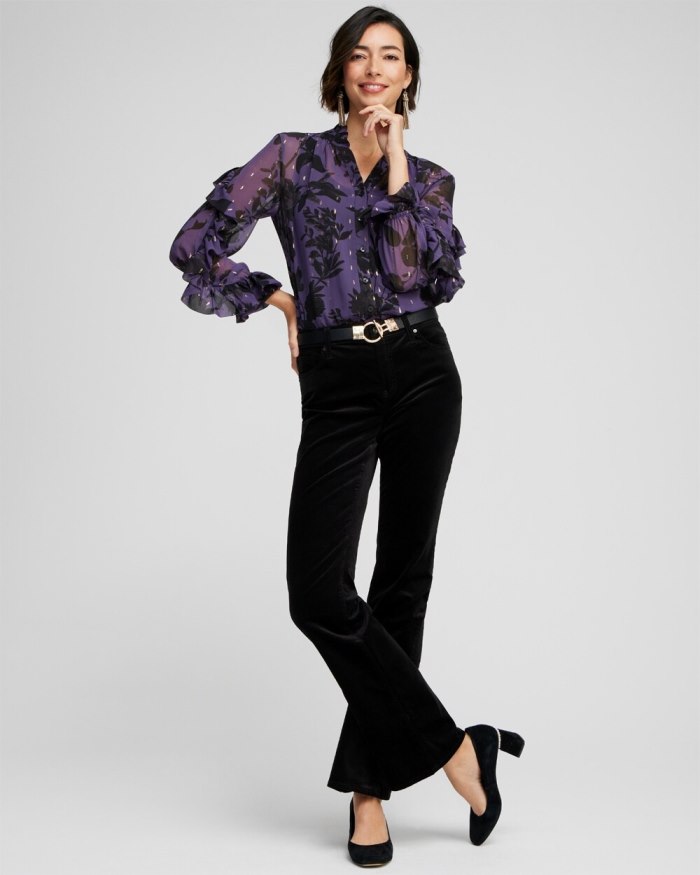 Chicos Chiffon Ruffle Sleeve Blouse - Dewberry Chicos Chiffon Ruffle Sleeve Blouse - Dewberry