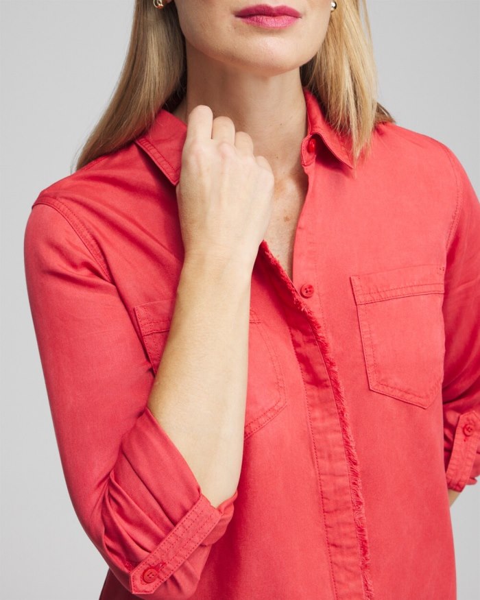 Chicos Twill Fringe Hem Shirt - Alabaster Chicos Twill Fringe Hem Shirt - Alabaster