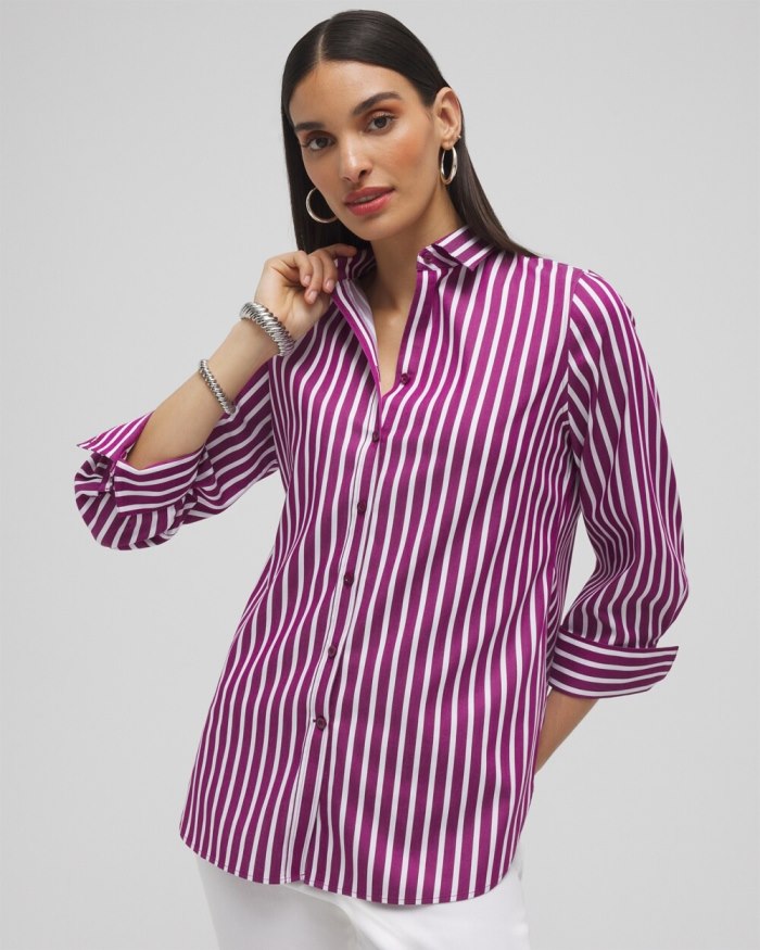 Chicos No Iron Stretch Stripe Shirt - Fresh Plum Chicos No Iron Stretch Stripe Shirt - Fresh Plum