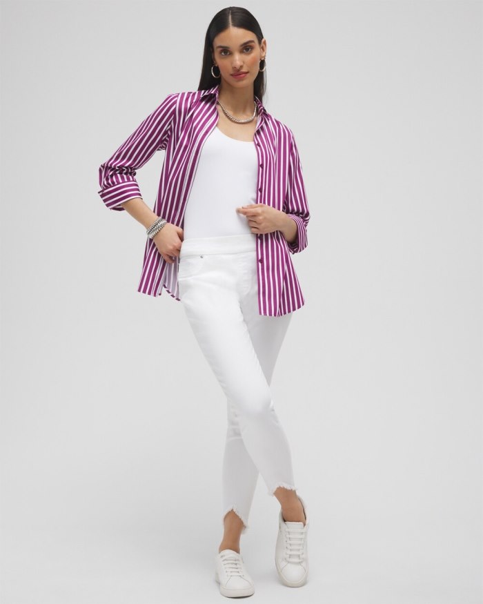 Chicos No Iron Stretch Stripe Shirt - Fresh Plum Chicos No Iron Stretch Stripe Shirt - Fresh Plum