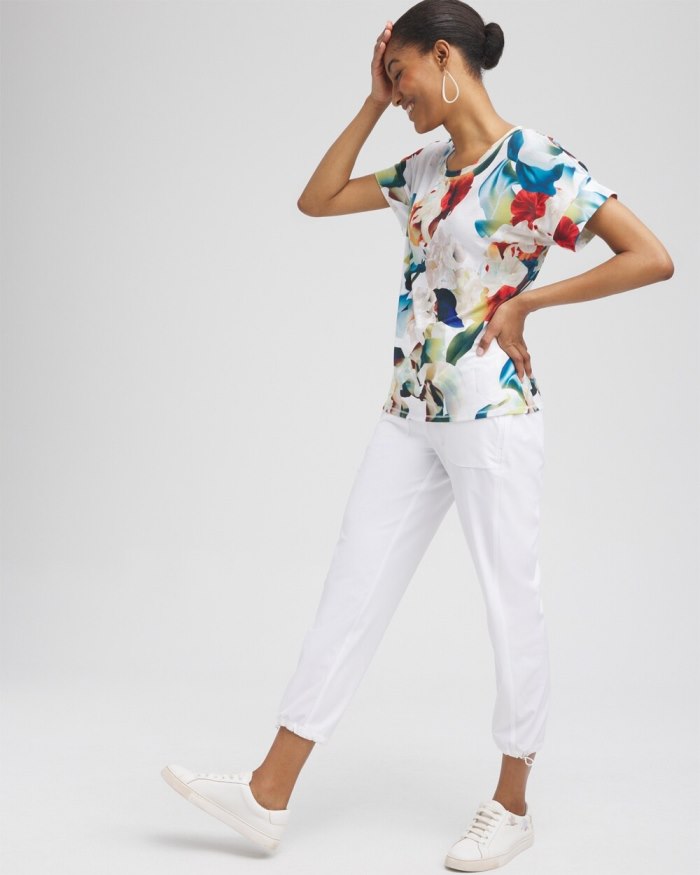 Chicos Zenergy Floral Drop Shoulder Tee - Nectarine Chicos Zenergy Floral Drop Shoulder Tee - Nectarine
