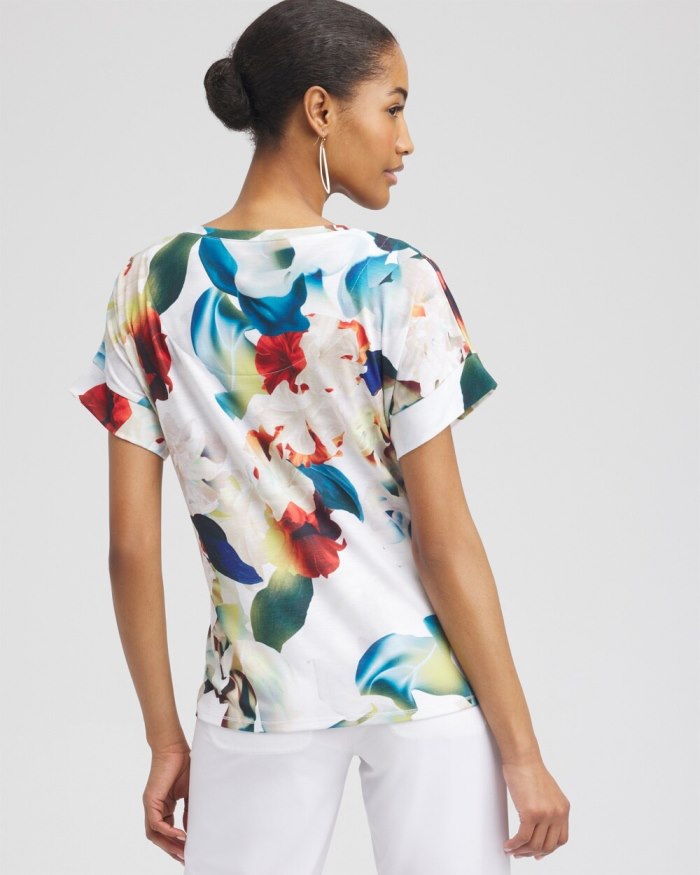 Chicos Zenergy Floral Drop Shoulder Tee - Nectarine Chicos Zenergy Floral Drop Shoulder Tee - Nectarine