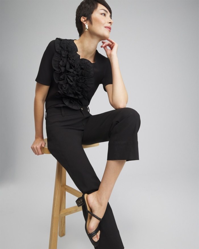 Chicos 3D Ruffle Front Tee - Black Chicos 3D Ruffle Front Tee - Black