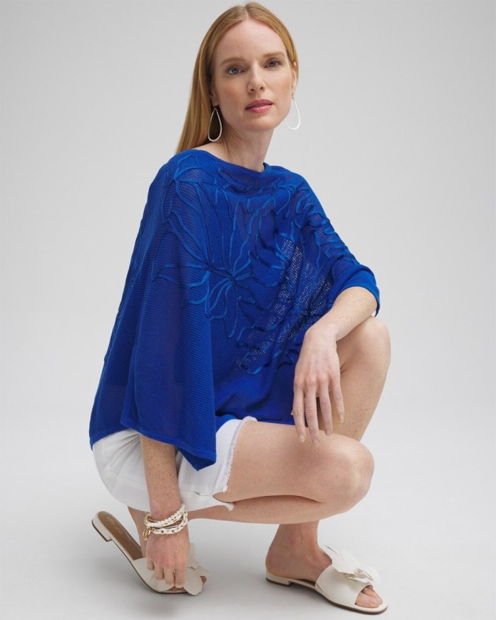 Chicos Embroidered Knit Triangle Poncho - Teakwood Chicos Embroidered Knit Triangle Poncho - Teakwood