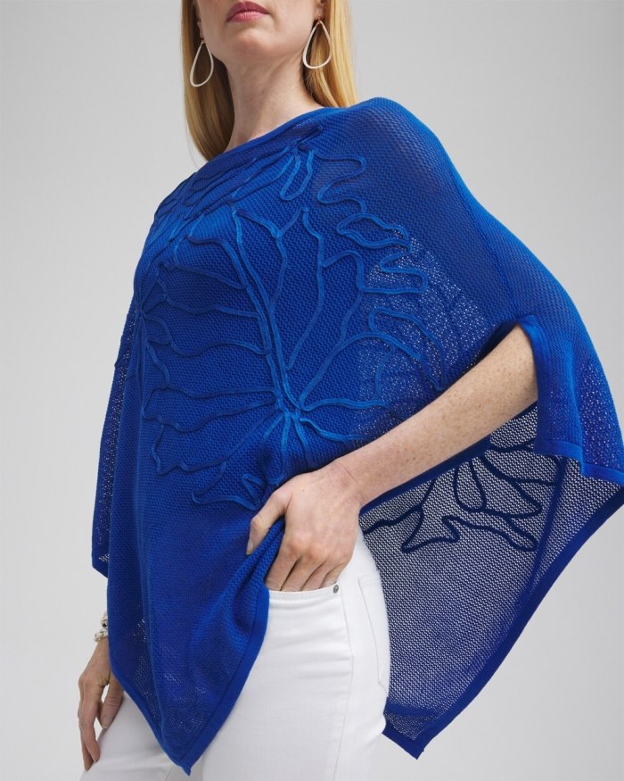 Chicos Embroidered Knit Triangle Poncho - Teakwood Chicos Embroidered Knit Triangle Poncho - Teakwood