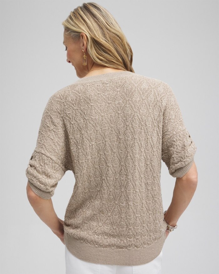 Chicos Mini Sequin Stitch Pullover Sweater - Neutral Chicos Mini Sequin Stitch Pullover Sweater - Neutral