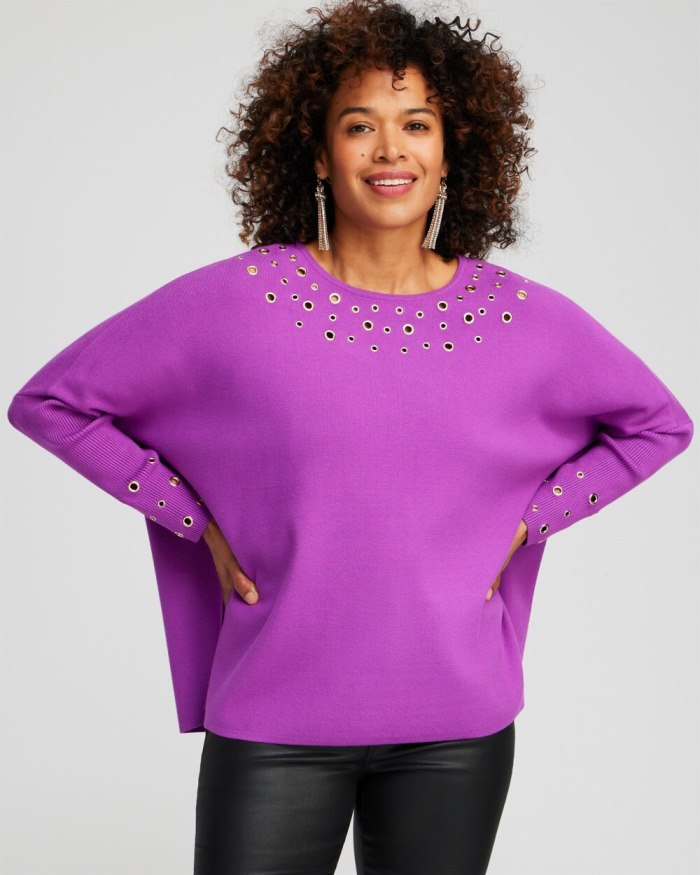 Chicos Grommet Detail Sweater Poncho - Vivid Viola Chicos Grommet Detail Sweater Poncho - Vivid Viola