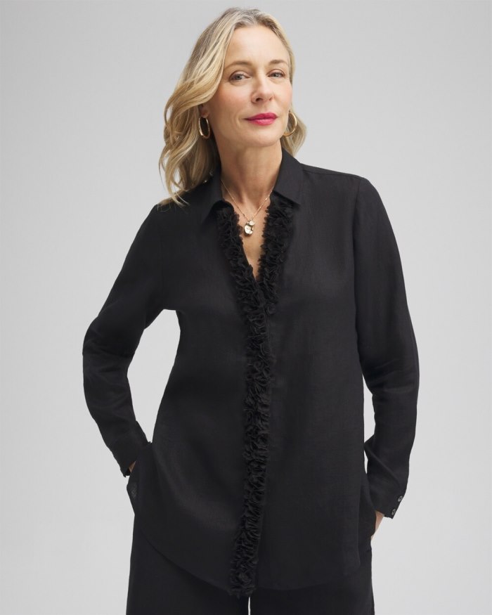Chicos Linen Floral Applique Tunic - Black Chicos Linen Floral Applique Tunic - Black