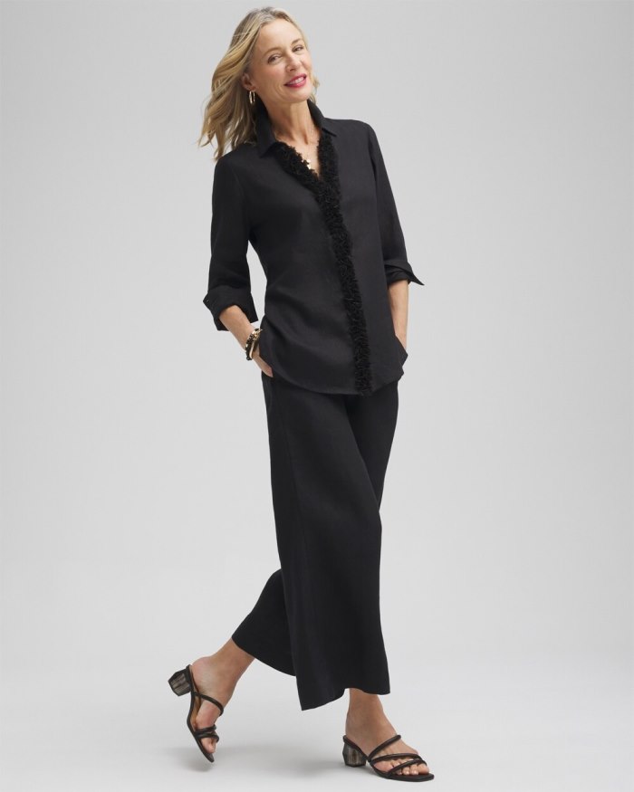 Chicos Linen Floral Applique Tunic - Black Chicos Linen Floral Applique Tunic - Black