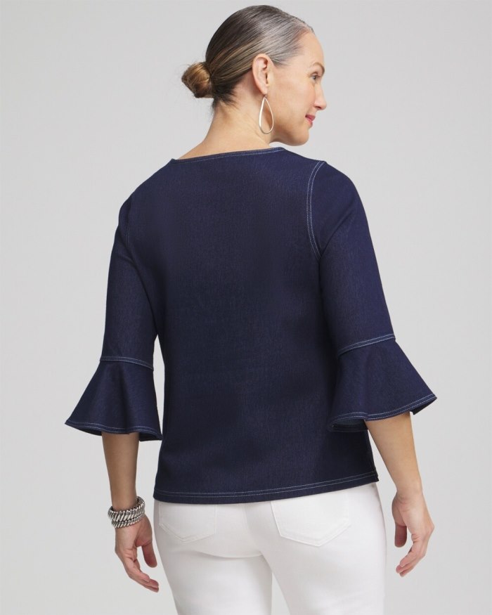 Chicos Faux Denim Trumpet Sleeve Top - Dark Denim Chicos Faux Denim Trumpet Sleeve Top - Dark Denim