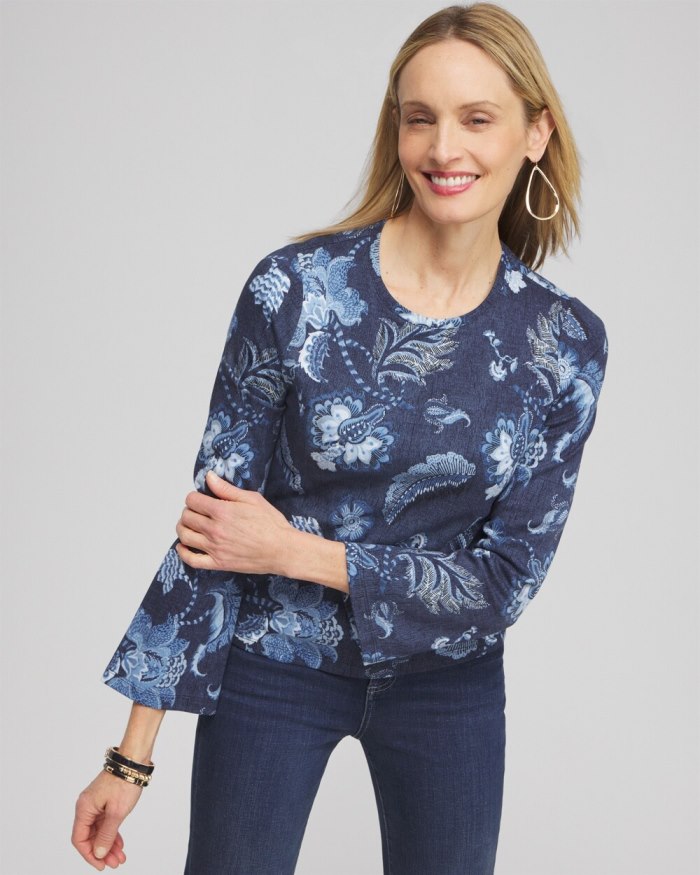 Chicos Floral Long Sleeve Tee - Classic Navy Chicos Floral Long Sleeve Tee - Classic Navy