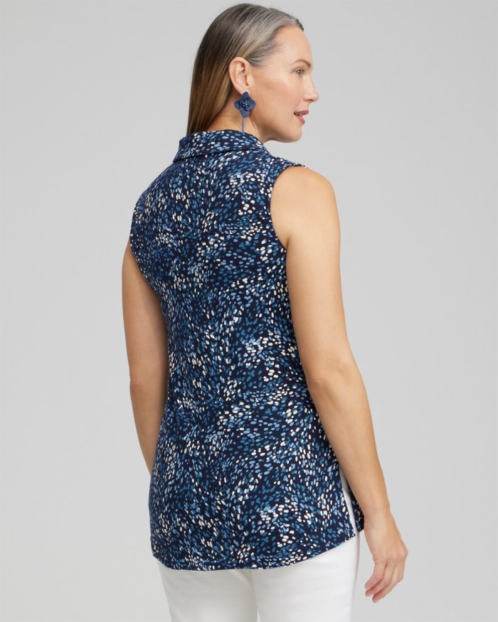 Chicos Dot Print Collared Tunic Tank - Classic Navy Chicos Dot Print Collared Tunic Tank - Classic Navy