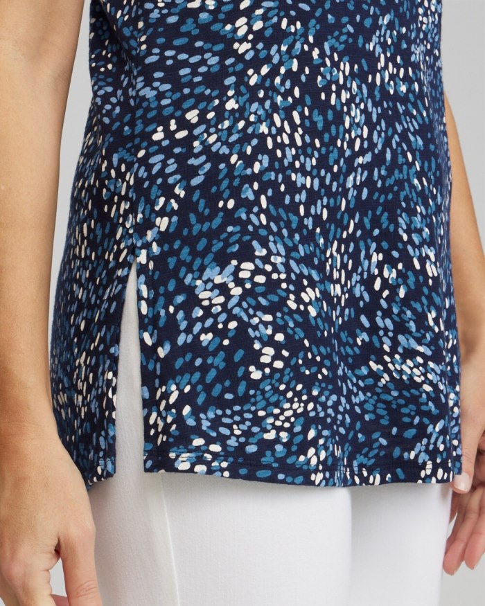 Chicos Dot Print Collared Tunic Tank - Classic Navy Chicos Dot Print Collared Tunic Tank - Classic Navy