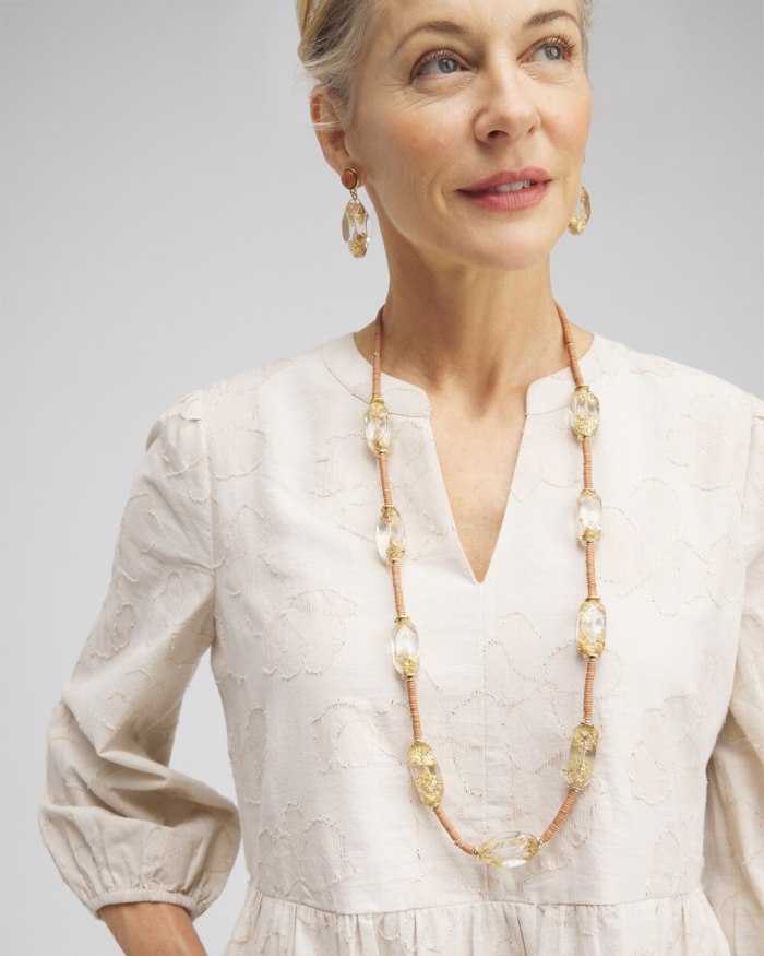 Chicos Lucite Gold Foil Necklace - Brown Chicos Lucite Gold Foil Necklace - Brown