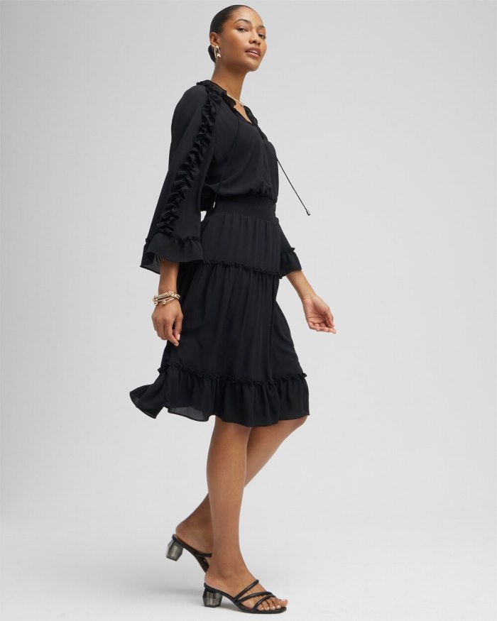 Chicos Ruffle Bell Sleeve Dress - Black Chicos Ruffle Bell Sleeve Dress - Black