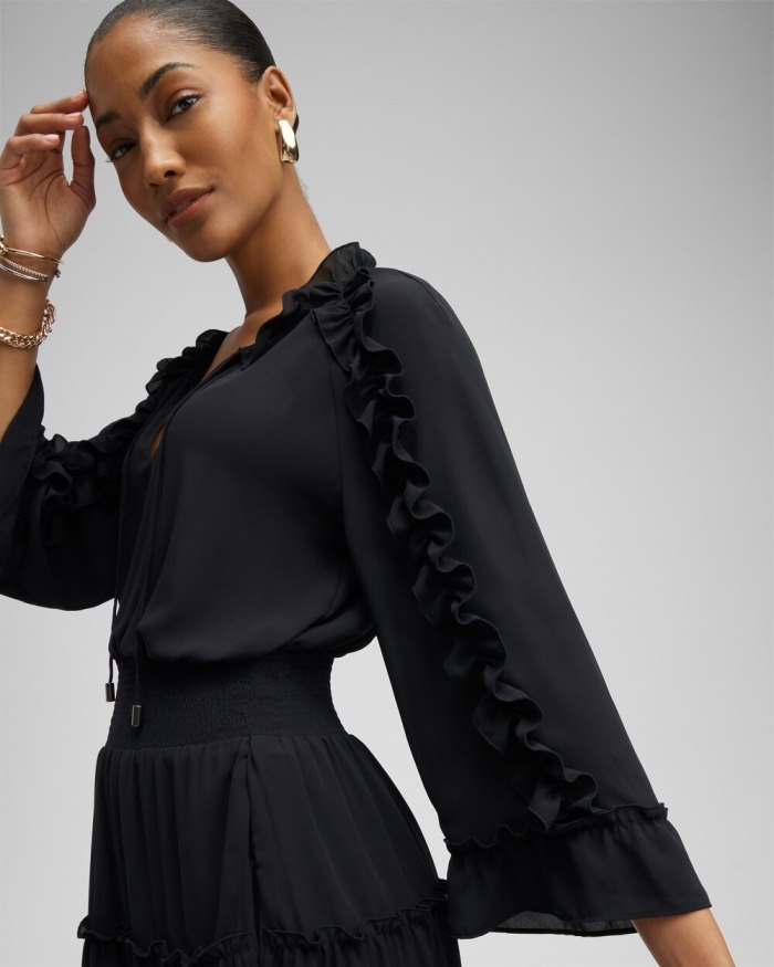 Chicos Ruffle Bell Sleeve Dress - Black Chicos Ruffle Bell Sleeve Dress - Black