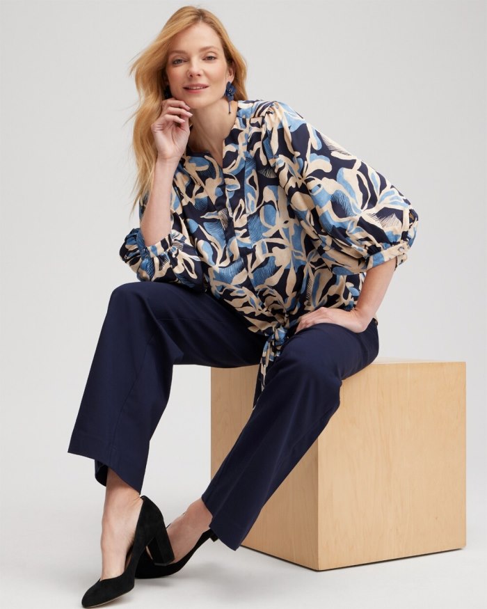 Chicos Floral Tie-Front Shirt - Classic Navy Chicos Floral Tie-Front Shirt - Classic Navy