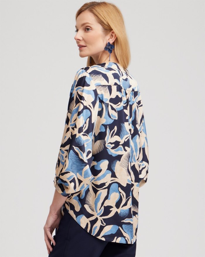 Chicos Floral Tie-Front Shirt - Classic Navy Chicos Floral Tie-Front Shirt - Classic Navy