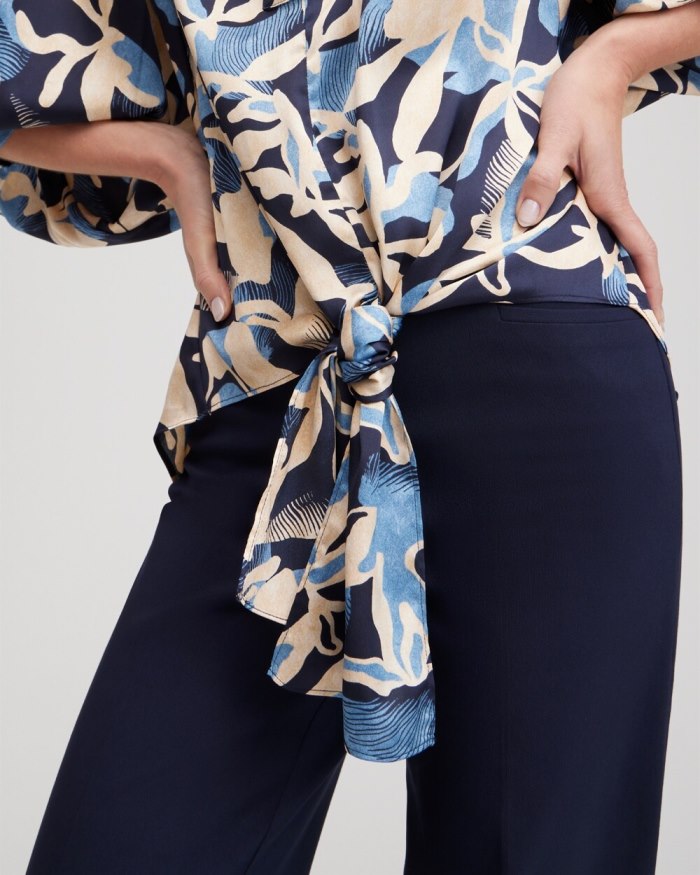 Chicos Floral Tie-Front Shirt - Classic Navy Chicos Floral Tie-Front Shirt - Classic Navy