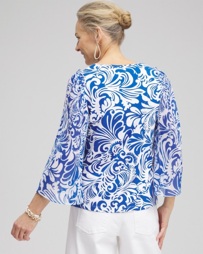 Chicos Scrolls Pleated Billow Sleeve Top - Intense Azure Chicos Scrolls Pleated Billow Sleeve Top - Intense Azure