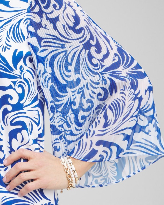 Chicos Scrolls Pleated Billow Sleeve Top - Intense Azure Chicos Scrolls Pleated Billow Sleeve Top - Intense Azure