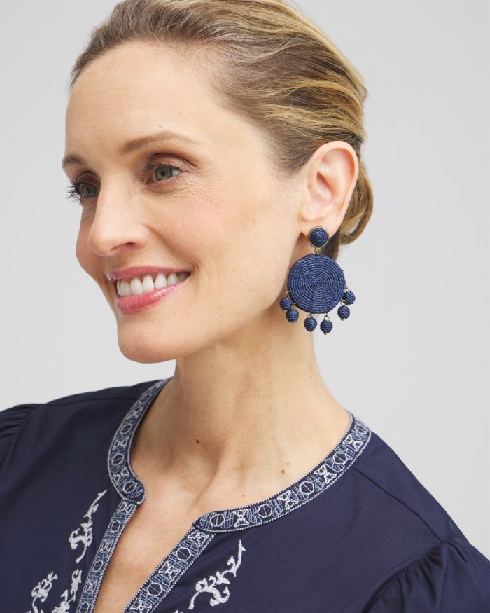 Chicos No Droop Navy Raffia Drop Earrings - Dark Navy Chicos No Droop Navy Raffia Drop Earrings - Dark Navy