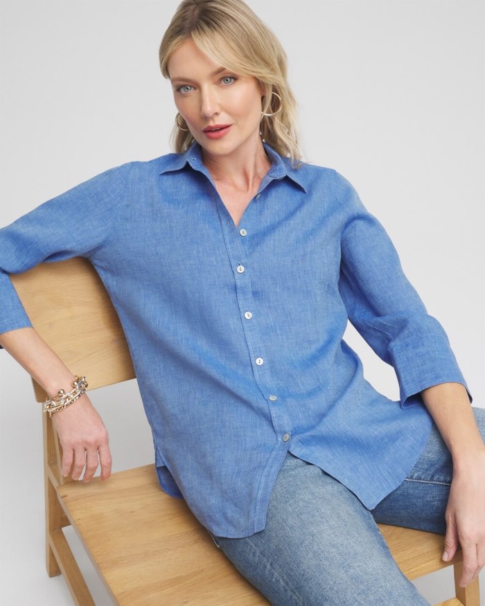 Chicos No Iron Linen 3/4 Sleeve Shirt - Indigo Chicos No Iron Linen 3/4 Sleeve Shirt - Indigo