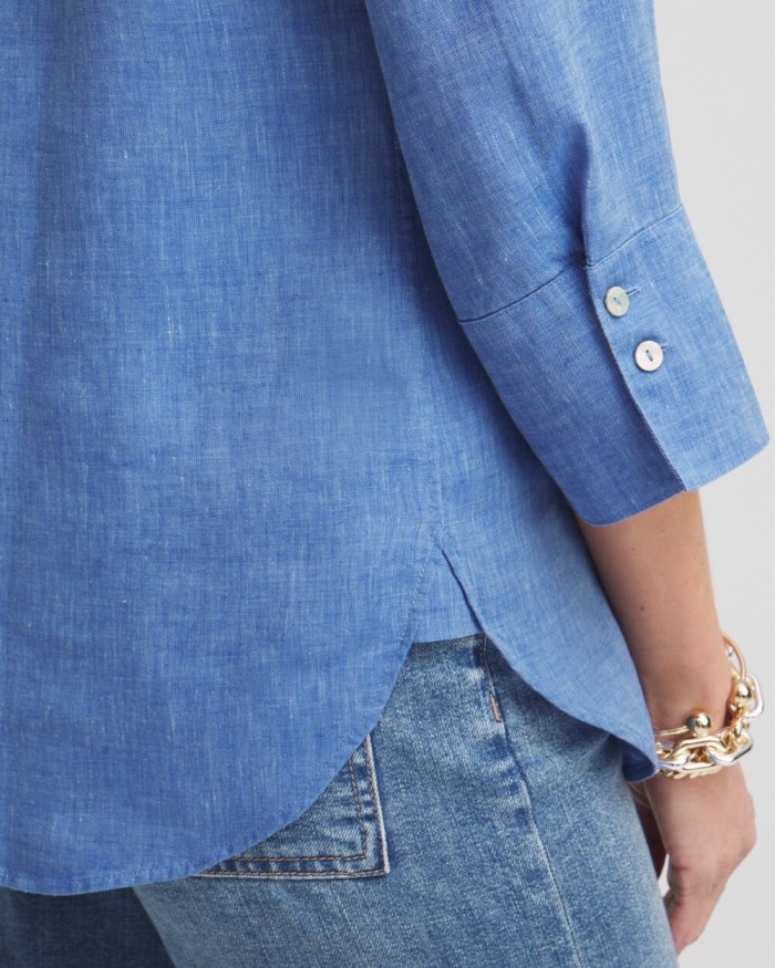 Chicos No Iron Linen 3/4 Sleeve Shirt - Indigo Chicos No Iron Linen 3/4 Sleeve Shirt - Indigo