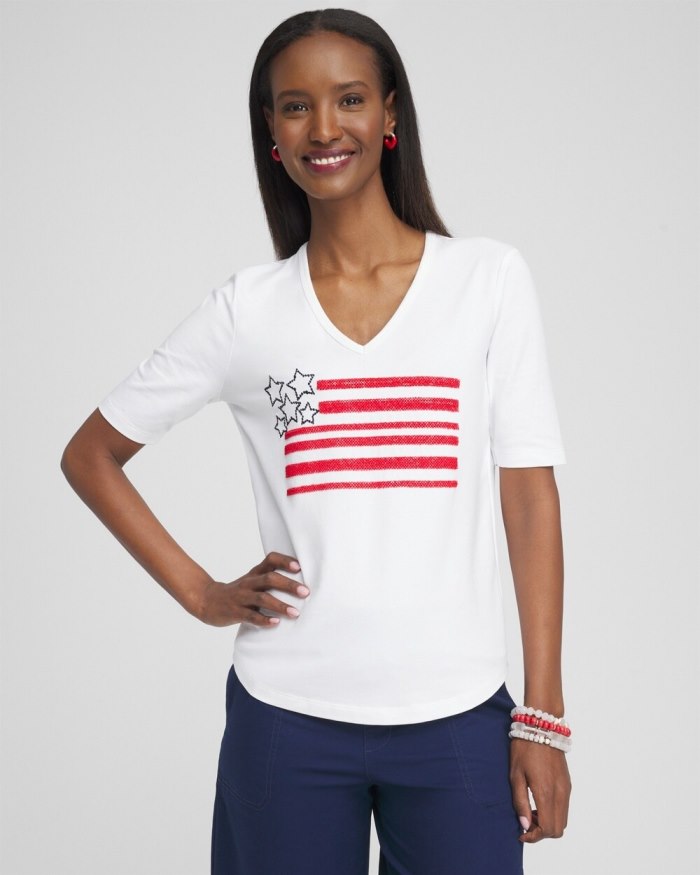 Chicos Embellished Flag Tee - Alabaster Chicos Embellished Flag Tee - Alabaster