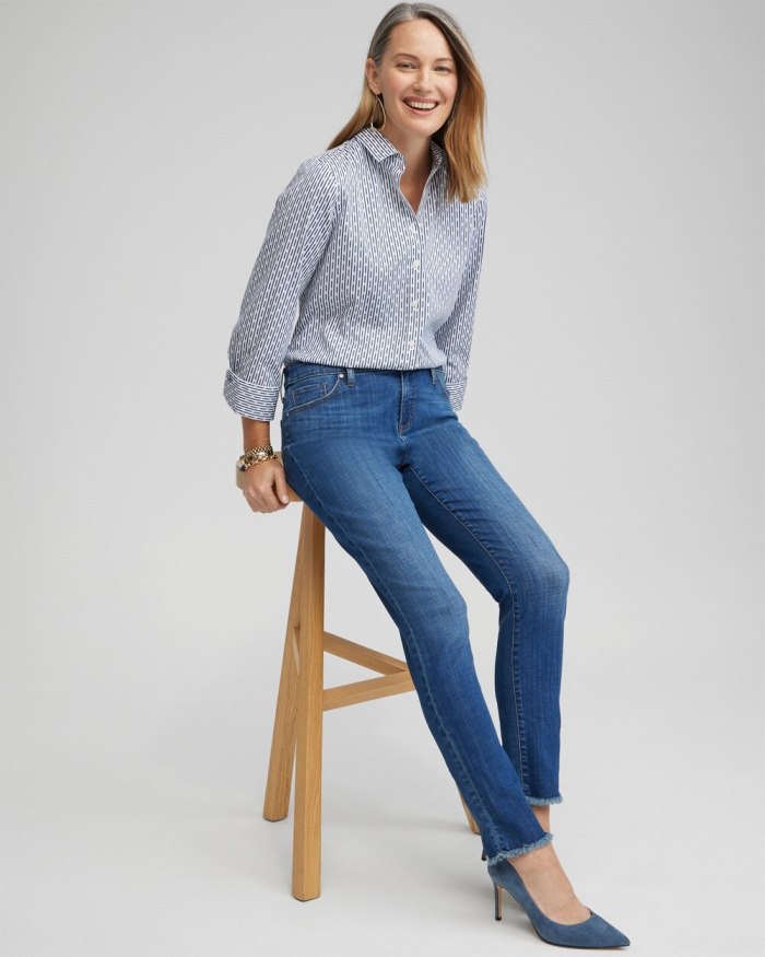 Chicos Girlfriend Fray Hem Ankle Jeans - Kailua Indigo Chicos Girlfriend Fray Hem Ankle Jeans - Kailua Indigo