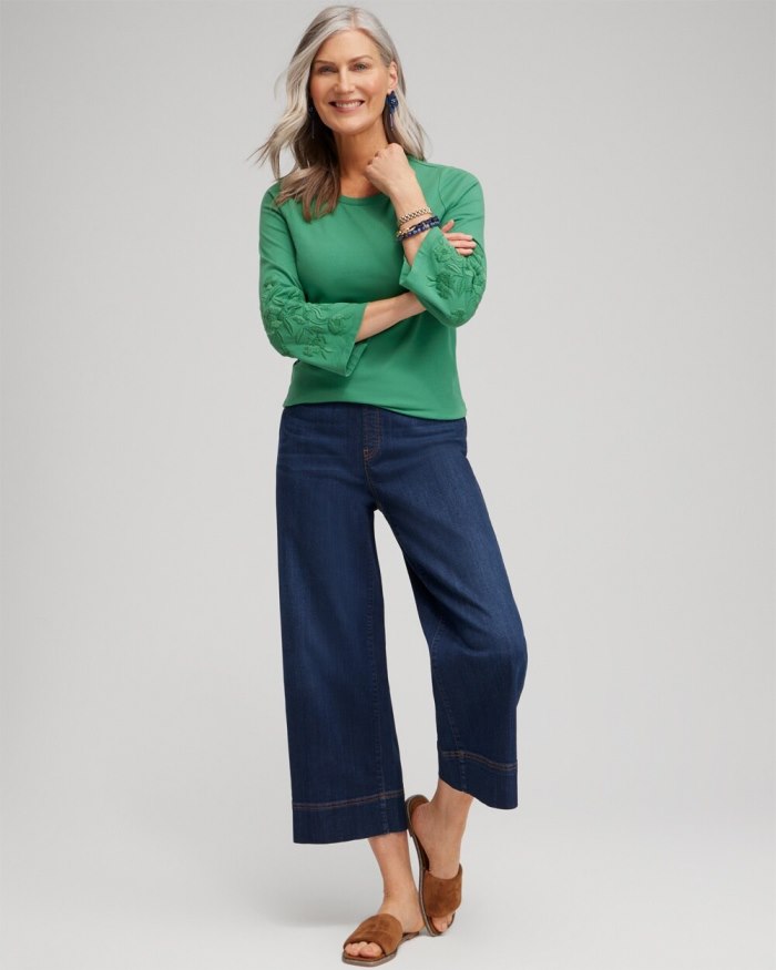 Chicos Floral Embroidered Sleeve Tee - Twisted Ivy Chicos Floral Embroidered Sleeve Tee - Twisted Ivy