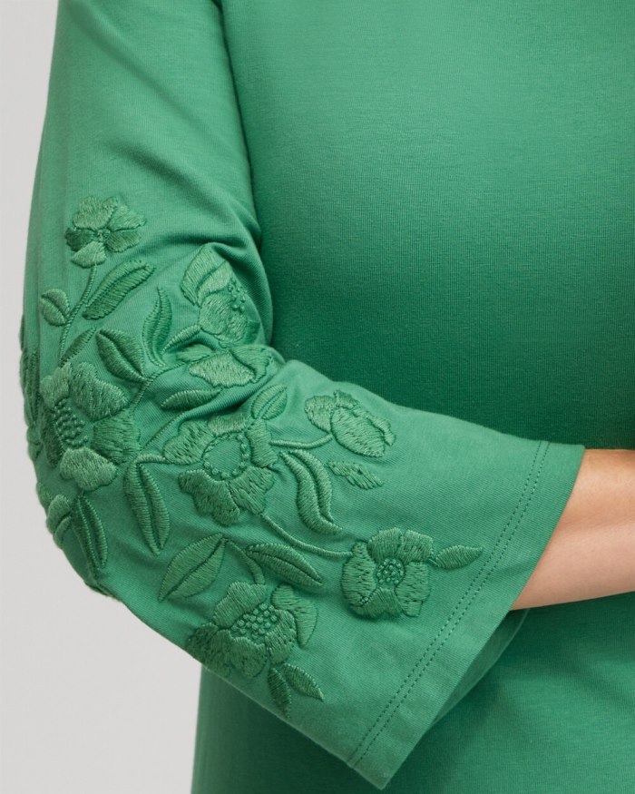 Chicos Floral Embroidered Sleeve Tee - Twisted Ivy Chicos Floral Embroidered Sleeve Tee - Twisted Ivy