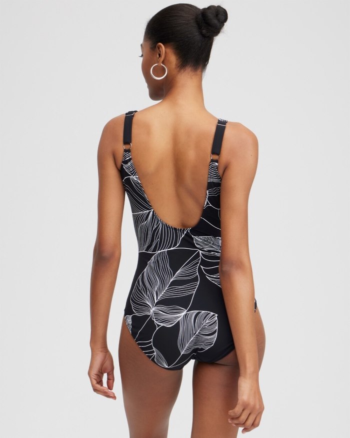 Chicos Square Neck One Piece Swimsuit - Black/White Chicos Square Neck One Piece Swimsuit - Black/White
