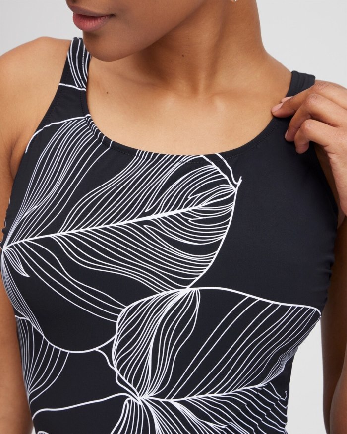 Chicos Square Neck One Piece Swimsuit - Black/White Chicos Square Neck One Piece Swimsuit - Black/White